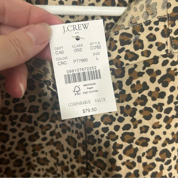 J Crew Leopard modern collared button-up shirt Size Large Brown Animal Print NWT - Picture 7 of 14